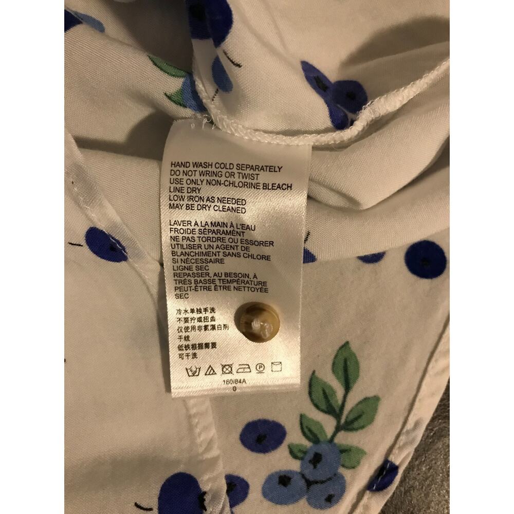 Anthropologie Maeve Blithe Blueberry Tie Sleeve Button Front Blouse White Blue 0 - Picture 11 of 12
